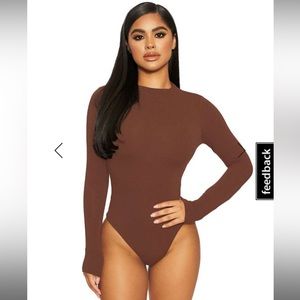 Naked Wardrobe Brown Long Sleeve Bodysuit